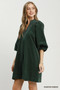 Umgee Corduroy V-Neck Puff Sleeve Shift Dress with Pockets