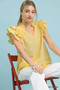 Umgee Textured Ruffle Sleeve V-Neck Blouse