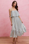 SO ME Stripe Tiered Shoulder Tie Midi Lined Dress