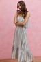 SO ME Stripe Tiered Shoulder Tie Midi Lined Dress
