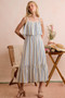 SO ME Stripe Tiered Shoulder Tie Midi Lined Dress