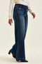 Judy Blue High Waist "lux" Retro Wide Jeans with Front Patch Tab Closure Dk Fade Indigo