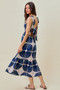 SO ME Abstract Print Smocked Bodice Tiered Lined Midi Dress