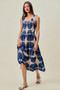 SO ME Abstract Print Smocked Bodice Tiered Lined Midi Dress
