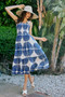 SO ME Abstract Print Smocked Bodice Tiered Lined Midi Dress
