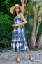 SO ME Abstract Print Smocked Bodice Tiered Lined Midi Dress