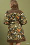 Umgee Floral Print Belted Puff Sleeve Mini Dress
