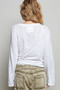 POL Contrast Hand-Stitch V-Neck Lightweight Knit Long Sleeve Top