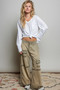 POL Contrast Hand-Stitch V-Neck Lightweight Knit Long Sleeve Top