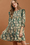 Umgee Mix Floral Print Smocked Ruffle Detail Flowy Dress