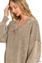 Zenana Washed Deep V-neck Oversized Sweater