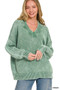 Zenana Washed Deep V-neck Oversized Sweater