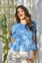SO ME 4th Of July Gingham Ribbon Detail Short Sleeves Blouse