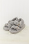 Qupid Cozy Atmosphere Faux Fur Buckled Sandals in Grey