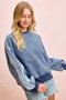 BiBi Washed Denim Lace Contrast Sided Sweatshirt