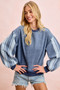 BiBi Washed Denim Lace Contrast Sided Sweatshirt