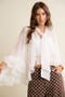 SO ME Sheer Ruffle Bell Sleeves Bow Tie Flowy Blouse Top