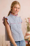 SO ME Stripe Twill Stitch Ruffled Hidden Button Vest Top