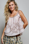 POL Tassel Shoulder Tie Embroidered Sleeveless Woven Top