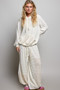 POL Mixed Knit Contrast Print Sleeve Hoodie with Kangaroo Pocket