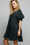 POL Ruffle Shirred V-Neck Short Sleeve Cotton Dress