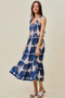 SO ME Abstract Print Smocked Bodice Tiered Lined Midi Dress