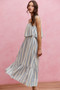 SO ME Stripe Tiered Shoulder Tie Midi Lined Dress
