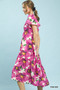 Umgee Tropical Floral V-Neck Flutter Sleeve Tiered Midi Dress