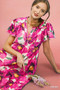 Umgee Tropical Floral V-Neck Flutter Sleeve Tiered Midi Dress