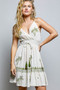 POL Palm Tree Print Wrap Bodice Smocked Waist Ruffle Hem Dress