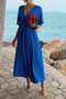 Solid Pleated Batwing Sleeve A Line Full Dress