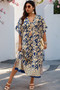 Plus Size All Over Print V Neck Split Dress