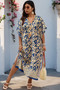 Plus Size All Over Print V Neck Split Dress