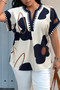 Plus Size Notch V Neck Floral Short Sleeve Shirt 