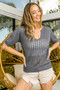BiBi Eyelet Puff Sleeve Knit Top