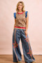 BiBi 4th Of July Leopard Ruffled Detail Knit Top