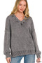 Zenana Washed Deep V-neck Oversized Sweater