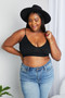 Zenana Full Size Textured Spaghetti Strap Bralette in Black Plus Size