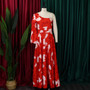 Women's Fall Slash Shoulder Long Sleeve Print Plump Maxi Dress Dress