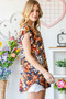 Heimish Full Size Ruffled Floral Round Neck Cap Sleeve Blouse