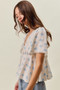 SO ME Shell Print Tie Front Flutter Sleeves Blouse Top