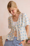 SO ME Shell Print Tie Front Flutter Sleeves Blouse Top