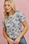 SO ME Floral Print Short Sleeves Sweater Knit Top