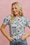 SO ME Floral Print Short Sleeves Sweater Knit Top