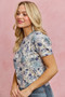 SO ME Floral Print Short Sleeves Sweater Knit Top