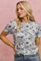 SO ME Floral Print Short Sleeves Sweater Knit Top
