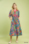 Umgee Mix Floral Midi Dress with Ruffle Trim