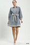 Umgee Striped Contrast Belted Puff Sleeve Mini Dress