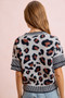 BiBi Two Tone Detail Leopard Knit Double Sleeves Top