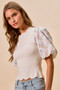 SO ME Floral Cotton Contrast Sleeves Scallop Sweater Top